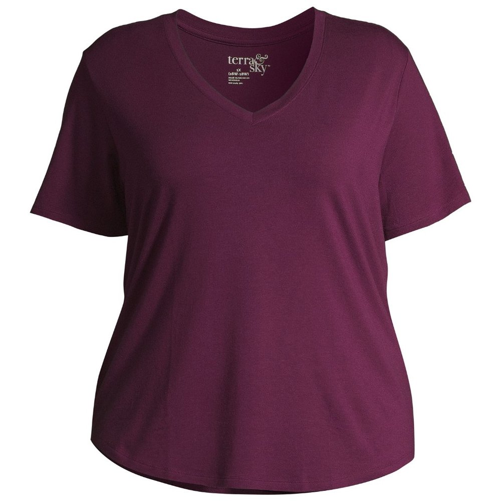 Terra & Sky Short Sleeve Ringer Solid Print T-Shirt Purple Oxford Size 4X  NWT - Picture 2 of 4